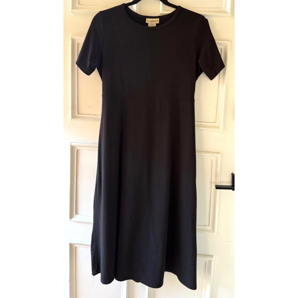 TravelSmith Dress Size S Black Knit Short Sleeve Fit Flare made in USA